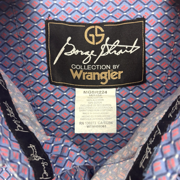 Wrangler George Straight Collection Men's Size Medium Blue Geometric Long Sleeve - Picture 4 of 5